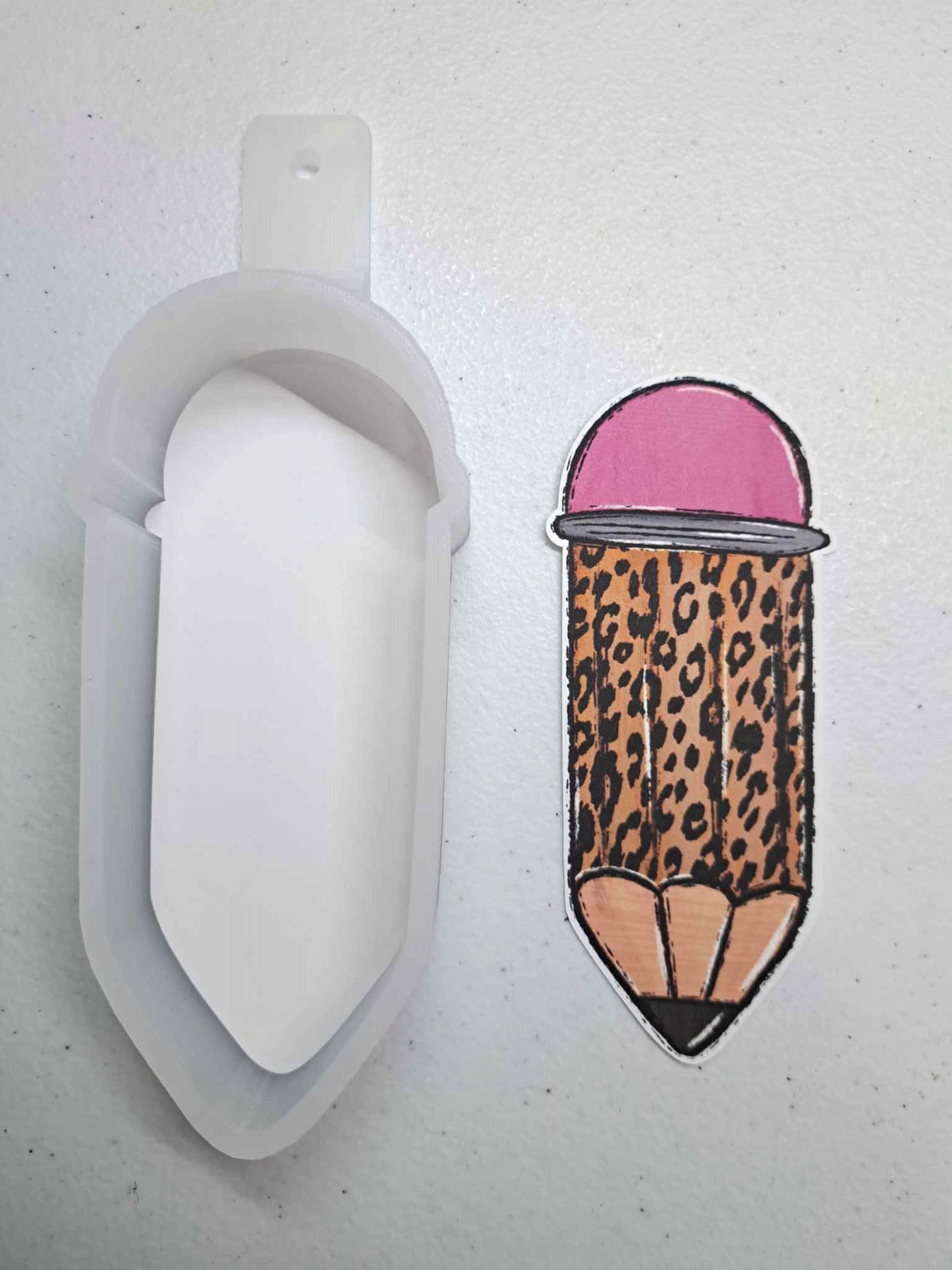 Pencil Cardstock Silicone Mold with glitter and leopard, Teacher, Students, Back to School for Aroma Bead Molds