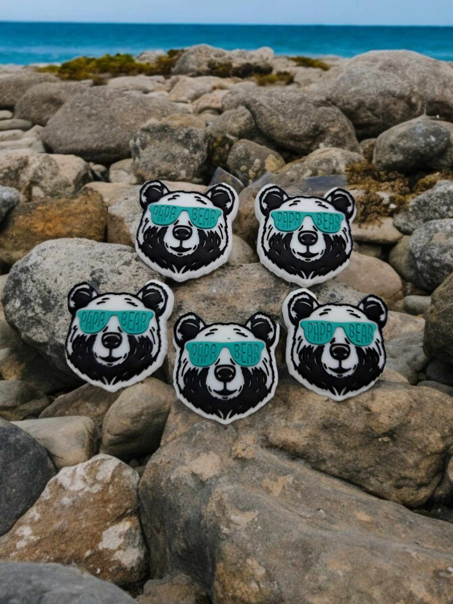 Papa Bear: Grizzly Head with Sunglasses Silicone Focal Bead - 0815