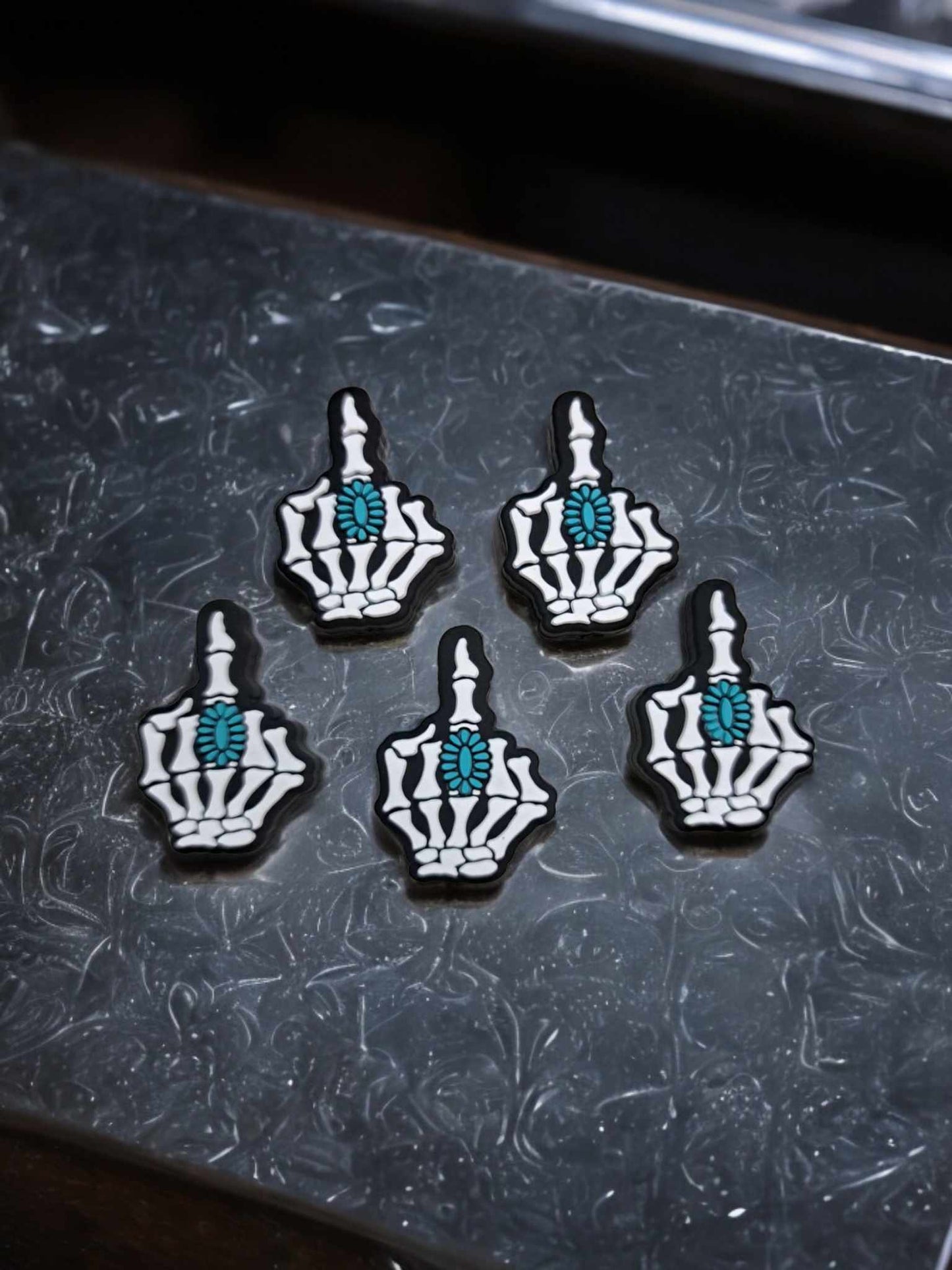 Skellie Middle Finger with Turquoise Ring Silicone Focal Bead - 0817