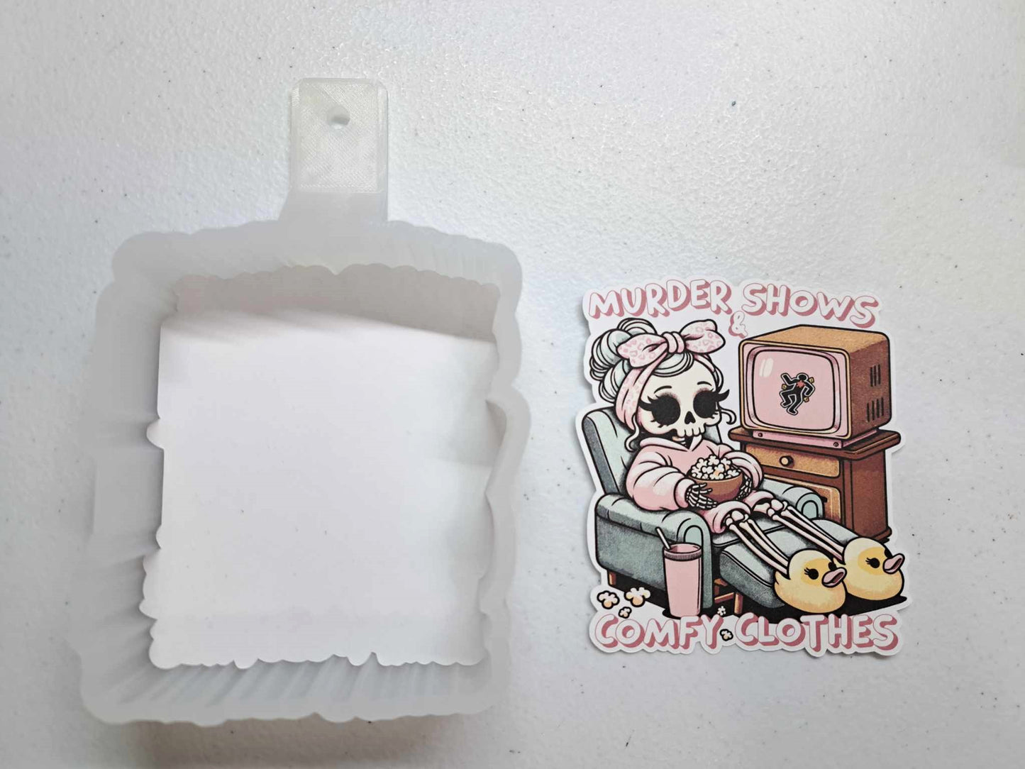 Murder Shows & Comfy Clothes Skellie Cardstock Silicone Mold, Aroma Bead Molds, Premium Cardstock Images