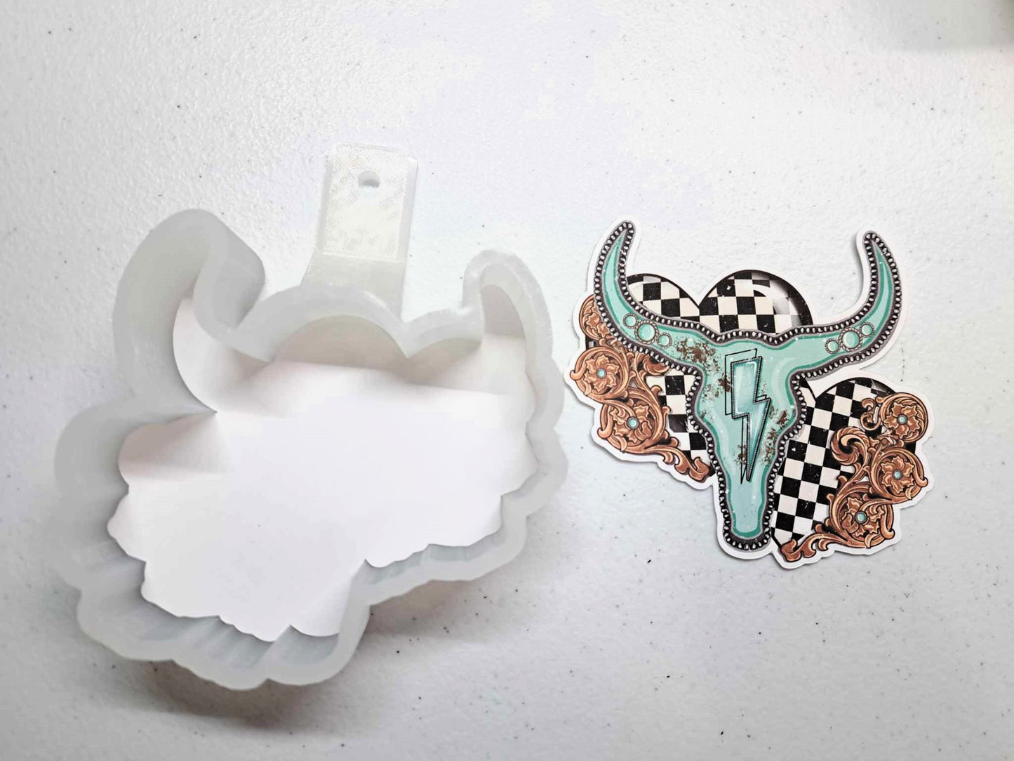 Turquoise Concho Skull Checkered Hearts Cardstock Silicone Mold, Aroma Bead Molds, Premium Cardstock Images