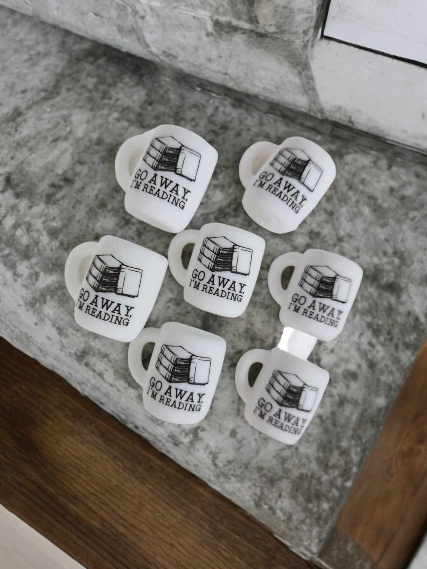 White Cup: Go Away I'm Reading Books Silicone Focal Bead - 0790