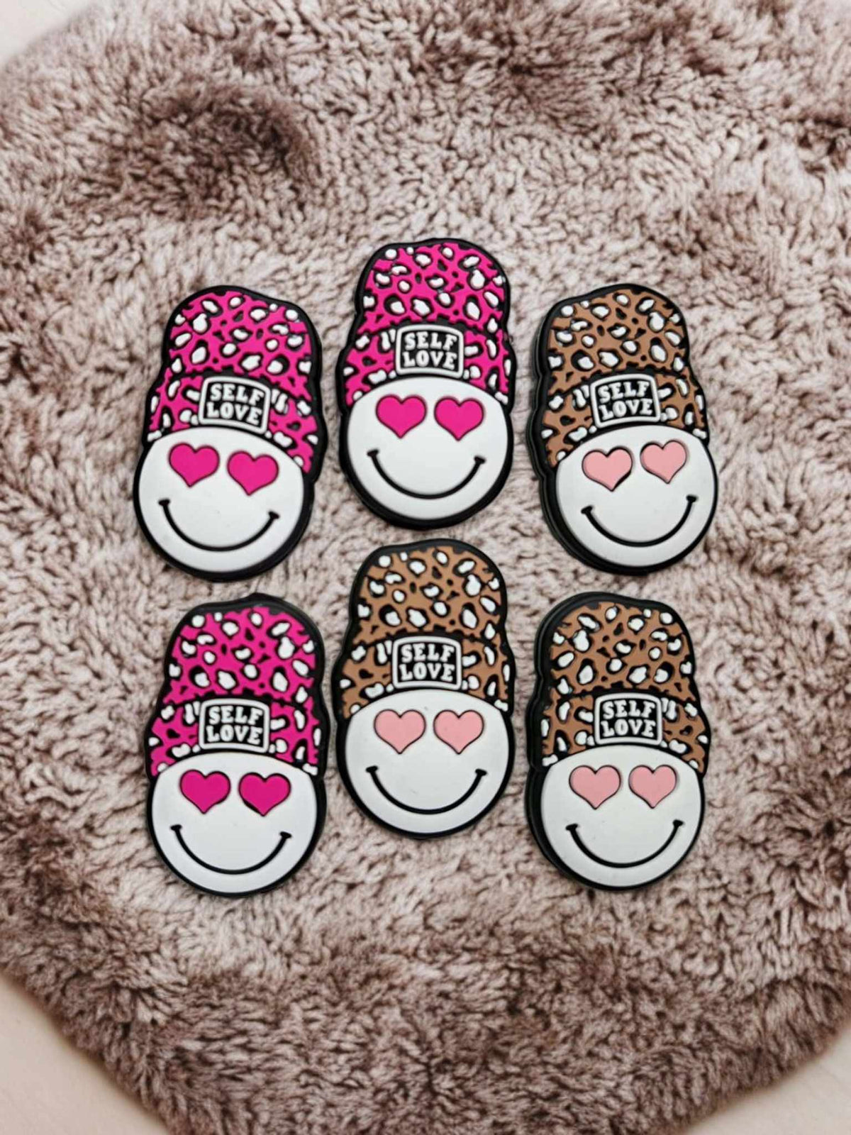 Smiley Face with Beanie Hat Leopard Print Self Love Silicone Focal Bead - 0858