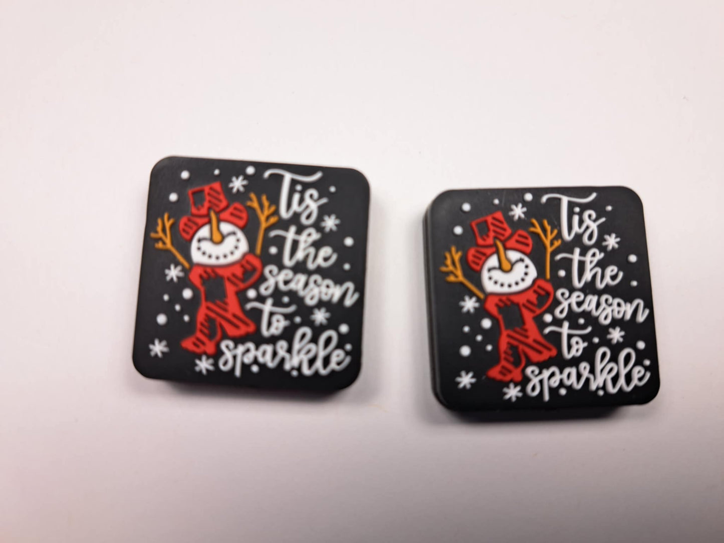 Snowman: Tis The Season To Sparkle - Black Square Silicone Focal Bead