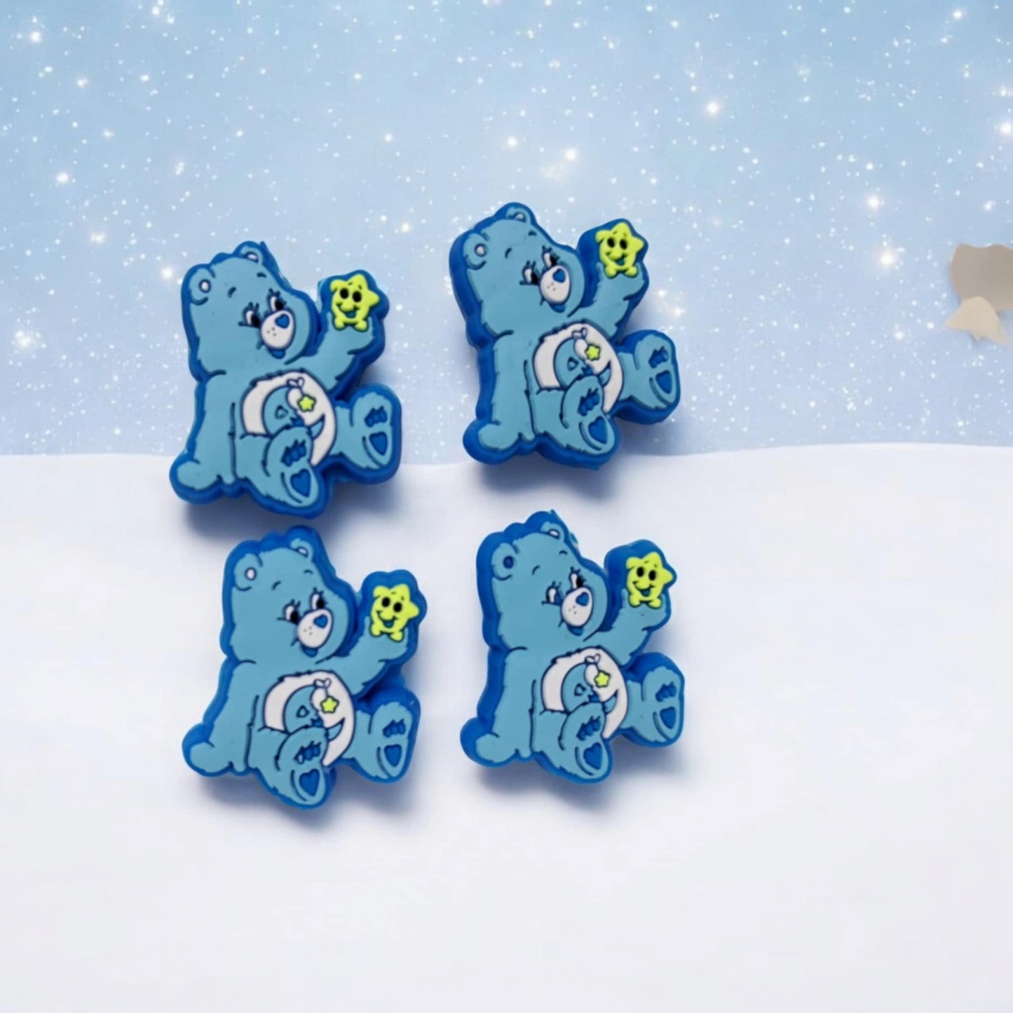 Blue Bedtime Care Bear (Sitting Holding a Star) Silicone Focal Bead