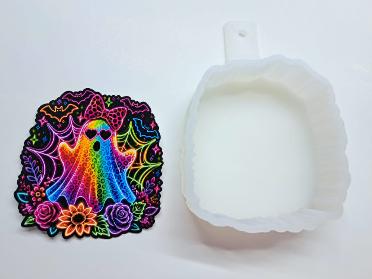 Neon Halloween Ghost Cardstock Silicone Mold, Aroma Bead Molds, Car Freshies, Premium Cardstock Images