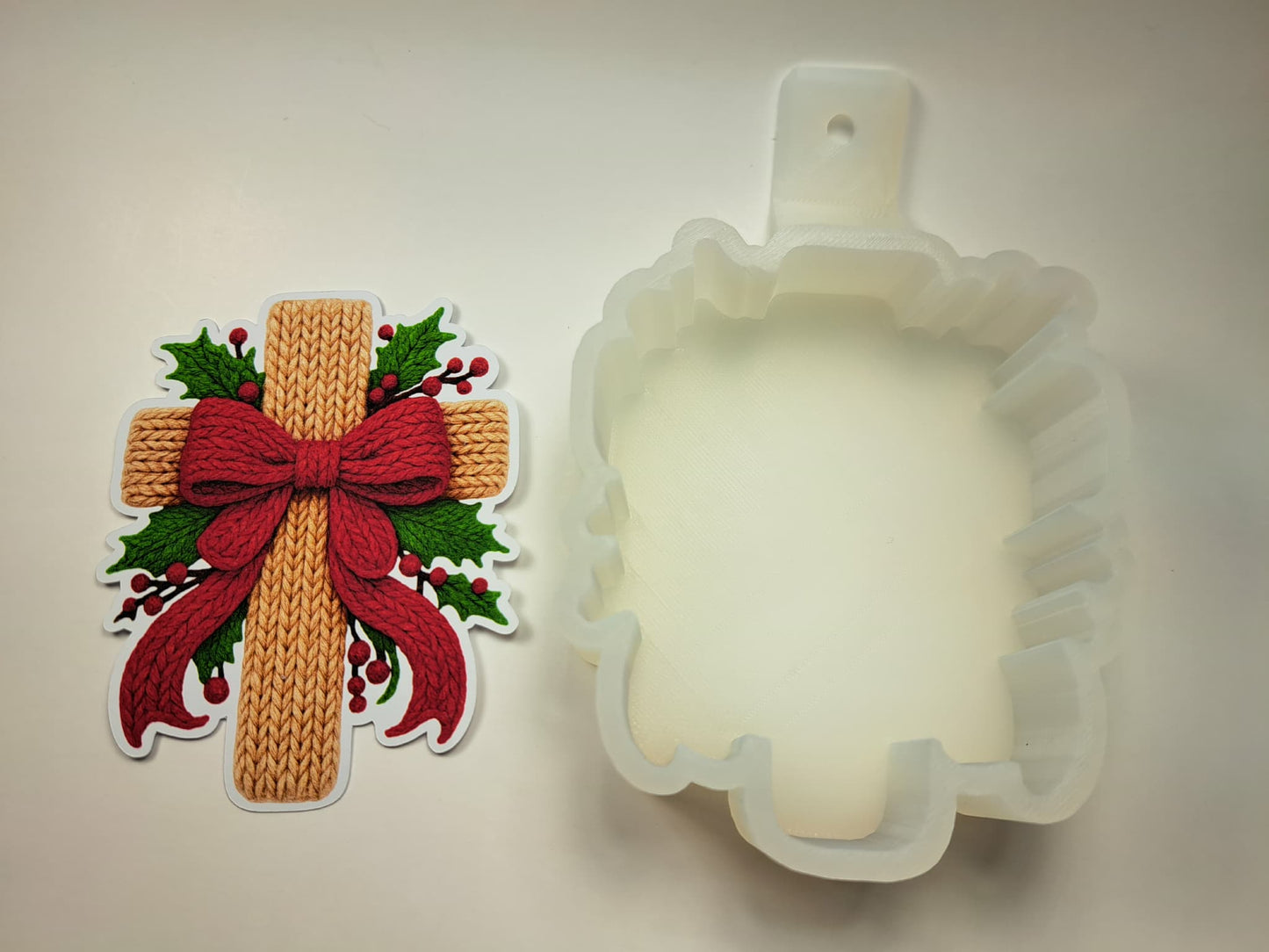 Coquette Bow Cross With Mistletoe Cardstock Silicone Mold, Aroma Bead Molds, Premium Cardstock Images