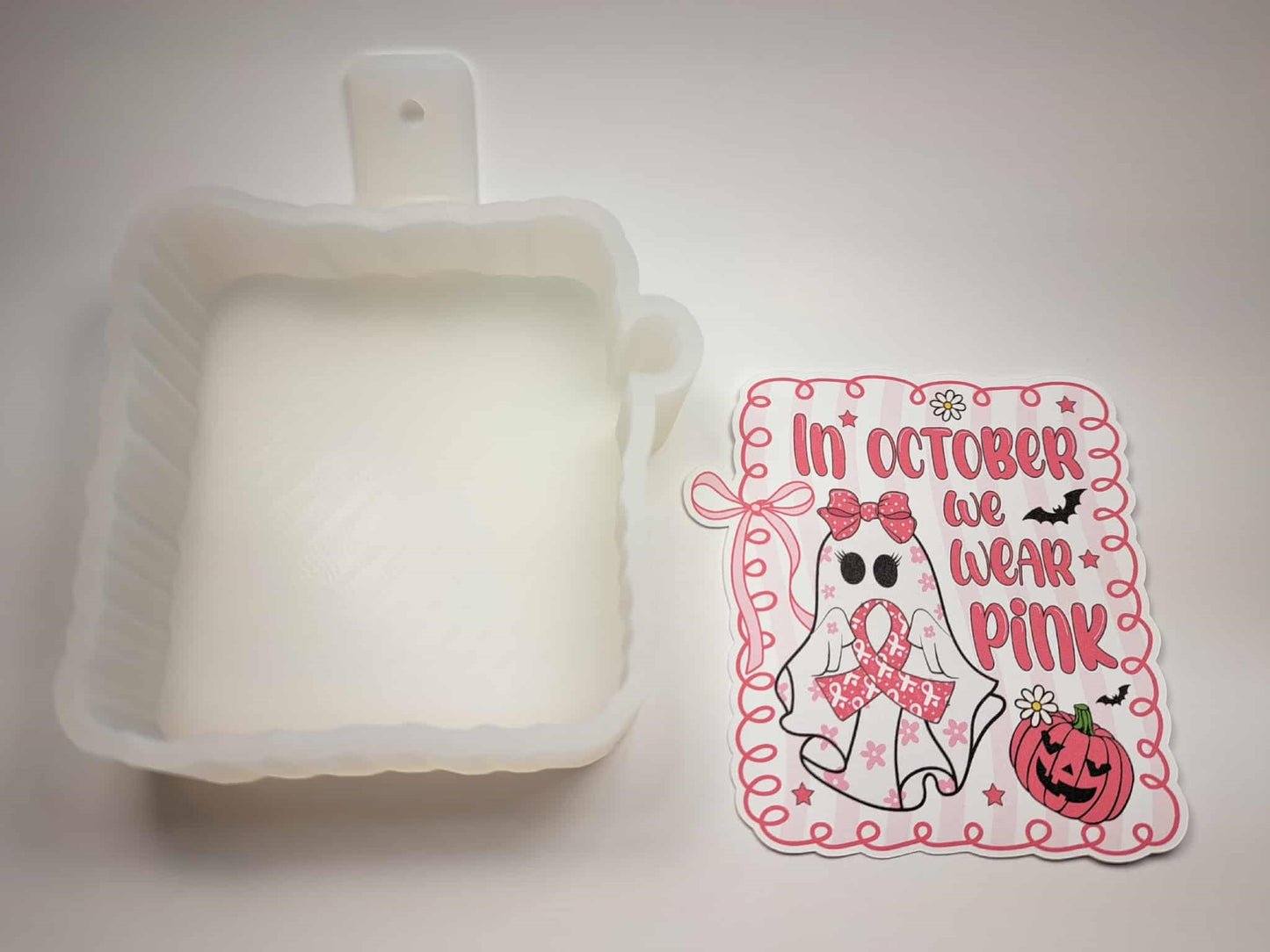 Halloween In October We Wear Pink Coquette Bow Frame Cardstock Silicone Mold, Aroma Bead Molds, Premium Cardstock Images