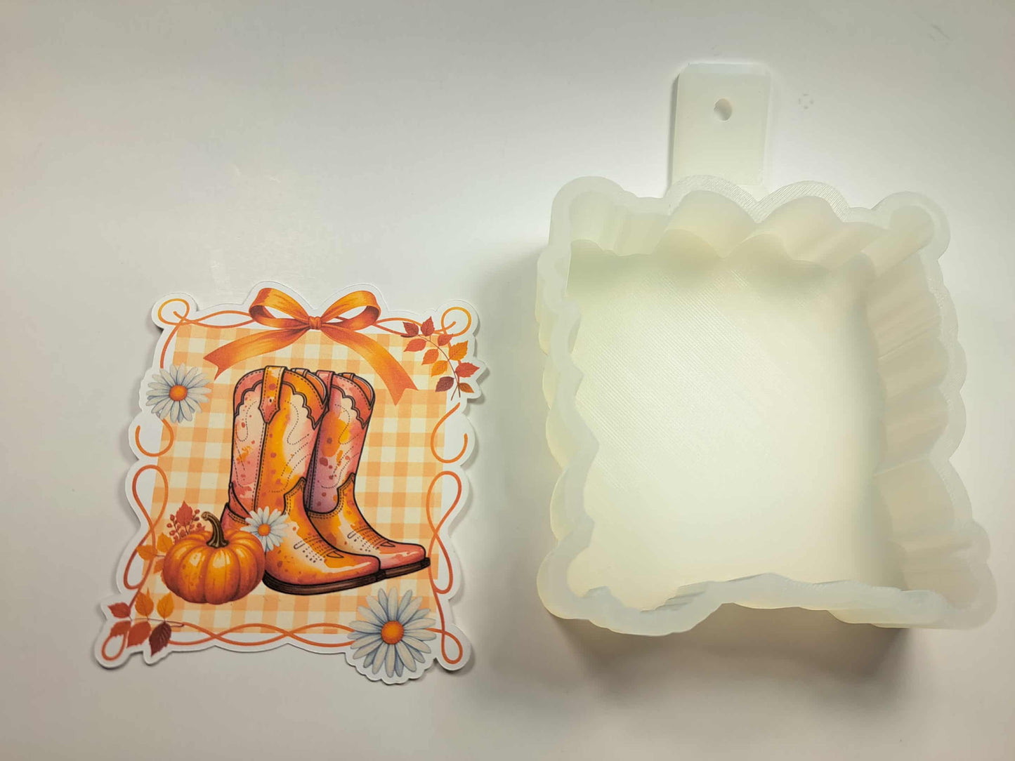 Fall Boots Coquette Bow Frame Cardstock Silicone Mold, Aroma Bead Molds, Car Freshies, Premium Cardstock Images