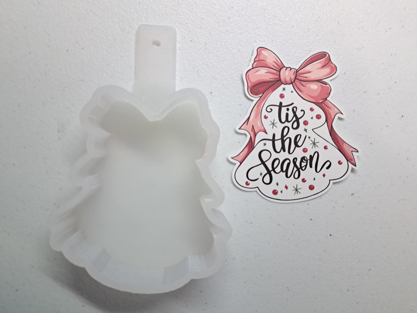 Tis The Season Tree Pink Bow Cardstock Silicone Mold, Aroma Bead Molds, Premium Cardstock Images