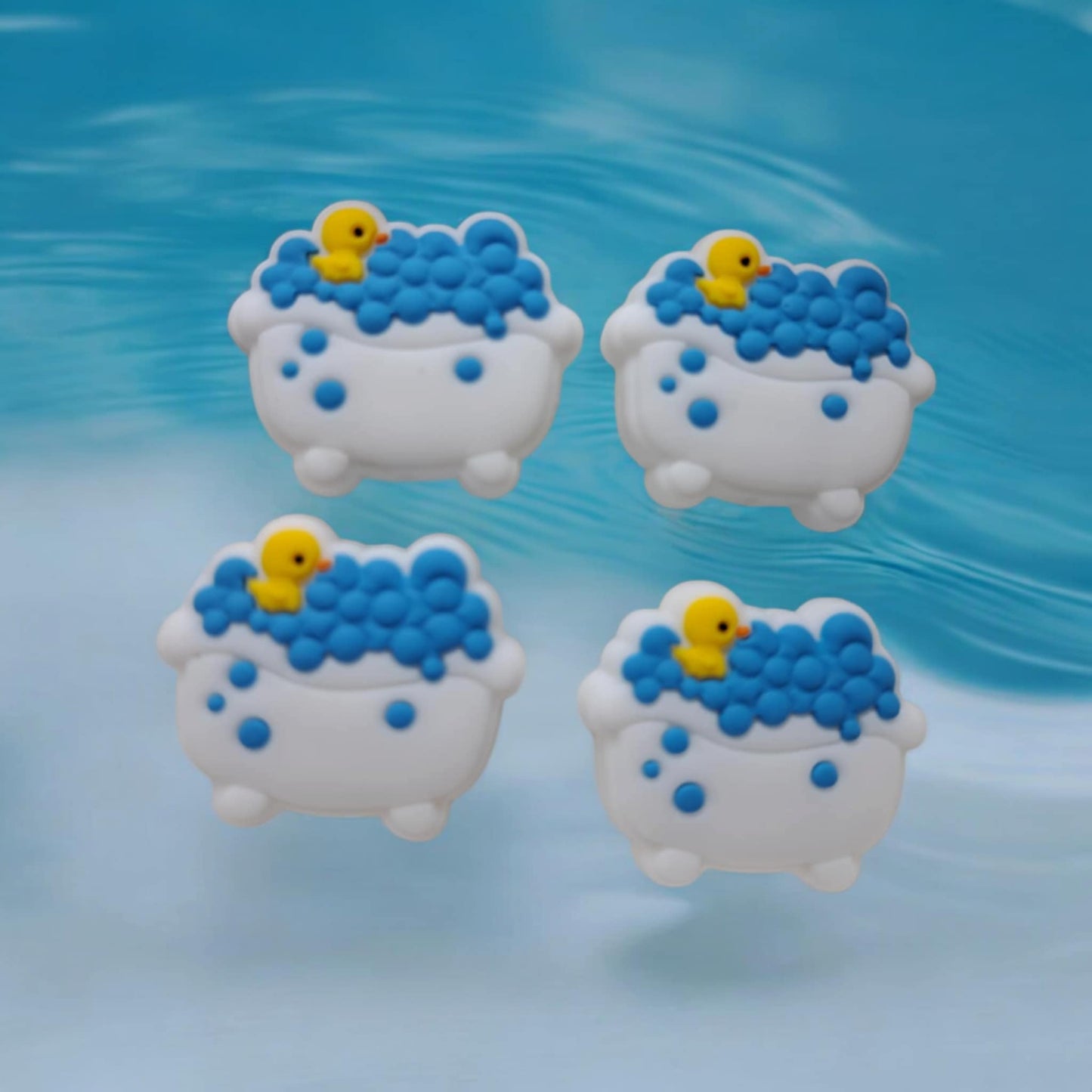 White Bathtub With Blue Bubbles and Yellow Rubber Duck Silicone Focal Bead