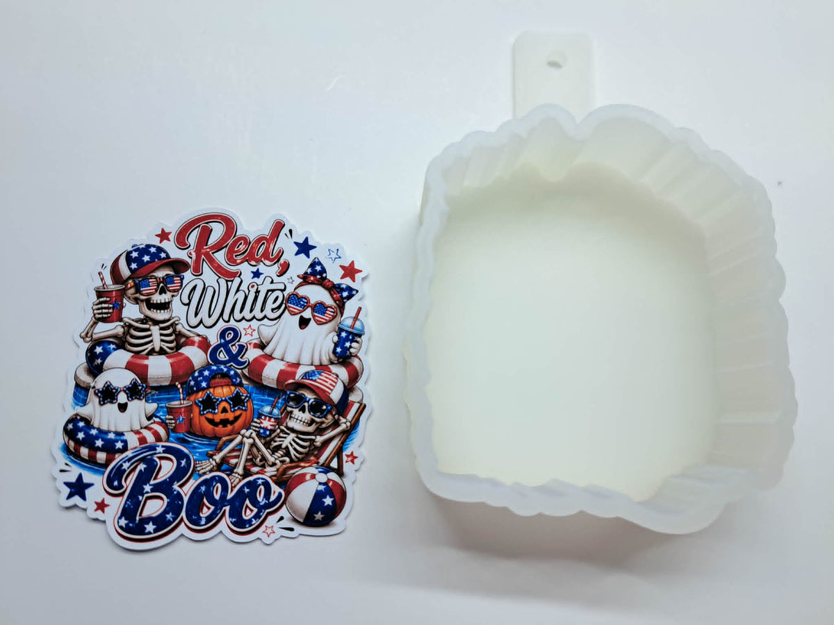 Red White Boo Patriotic Halloween Cardstock Silicone Mold, Aroma Bead Molds, Car Freshies, Premium Cardstock Images