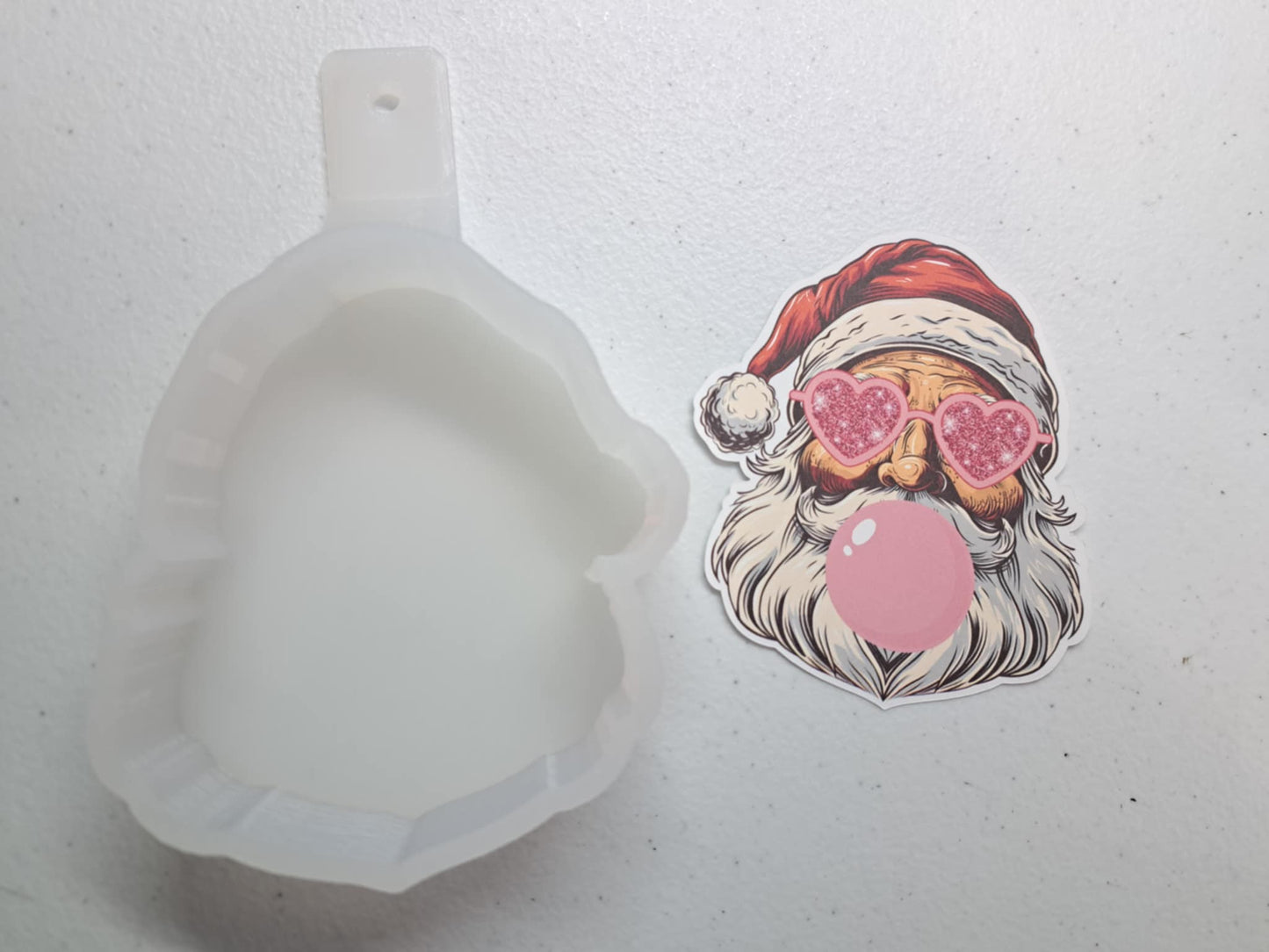 Bubblegum Santa With Heart Sunglasses Cardstock Silicone Mold, Aroma Bead Molds, Car Freshies, Premium Cardstock Images