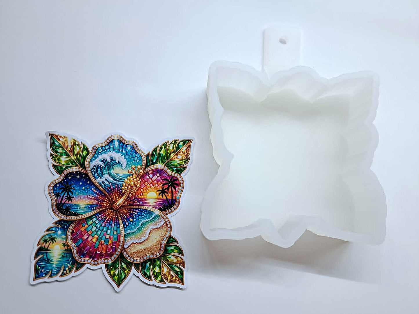 Tropical Rhinestone Hibiscus Cardstock Silicone Mold, Aroma Bead Molds, Premium Cardstock Images