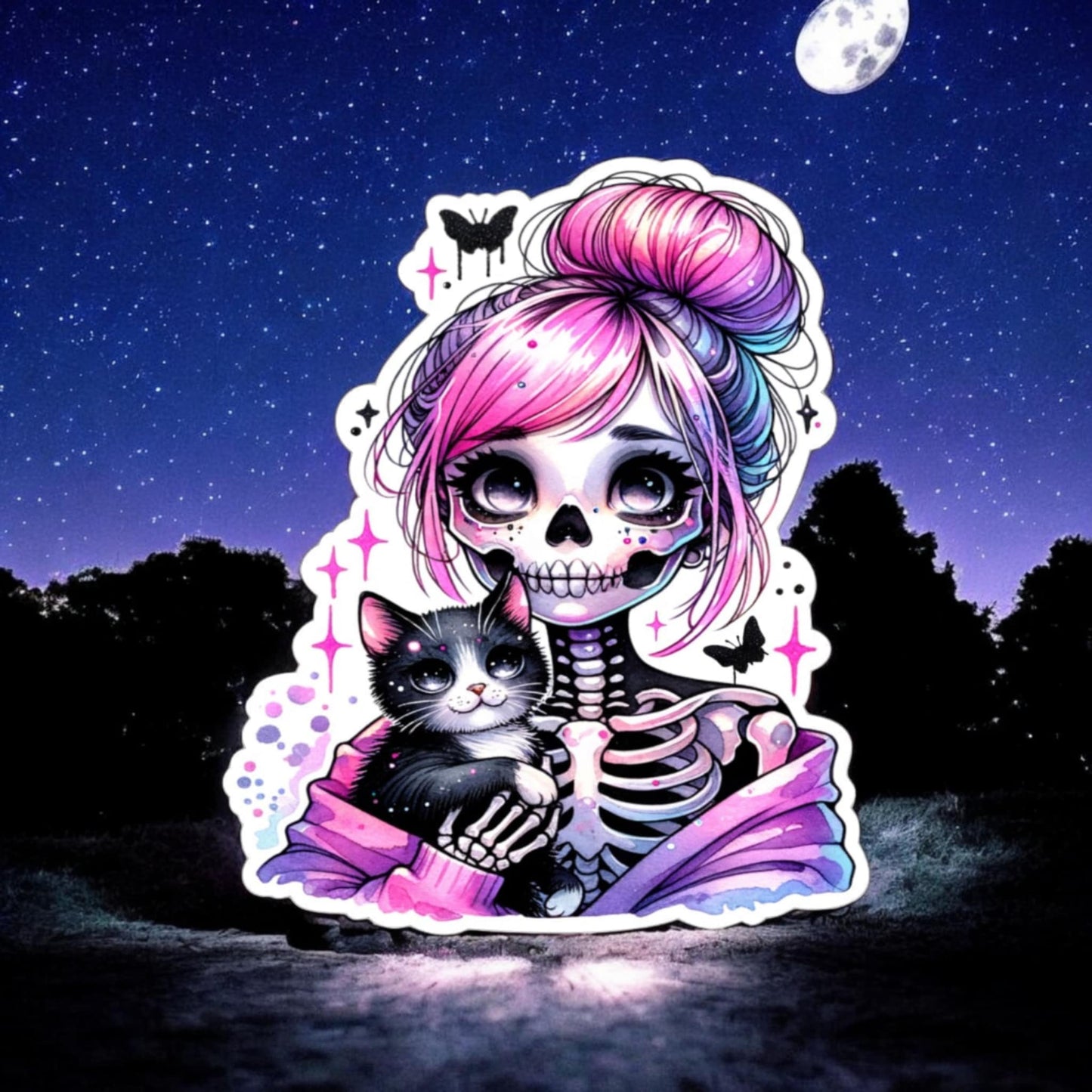 Pink Skellie Loves Cats Cardstock Silicone Mold, Aroma Bead Molds, Premium Cardstock Images