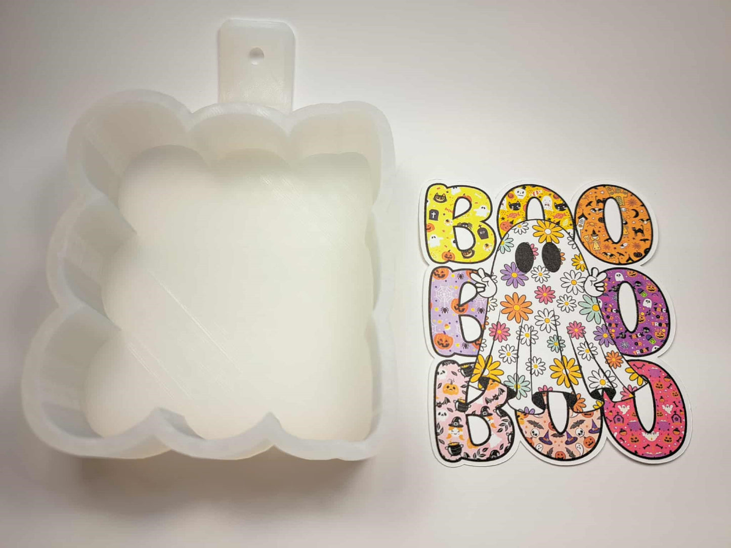 Boo Floral Ghost Cardstock Silicone Mold, Aroma Bead Molds, Car Freshies, Premium Cardstock Images