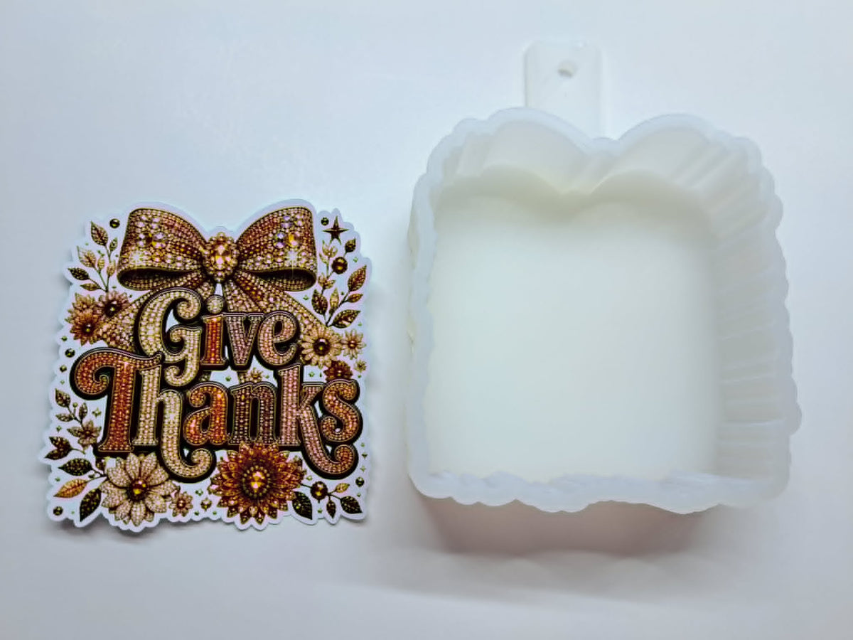 Give Thanks Rhinestone Floral Cardstock Silicone Mold, Aroma Bead Molds, Premium Cardstock Images