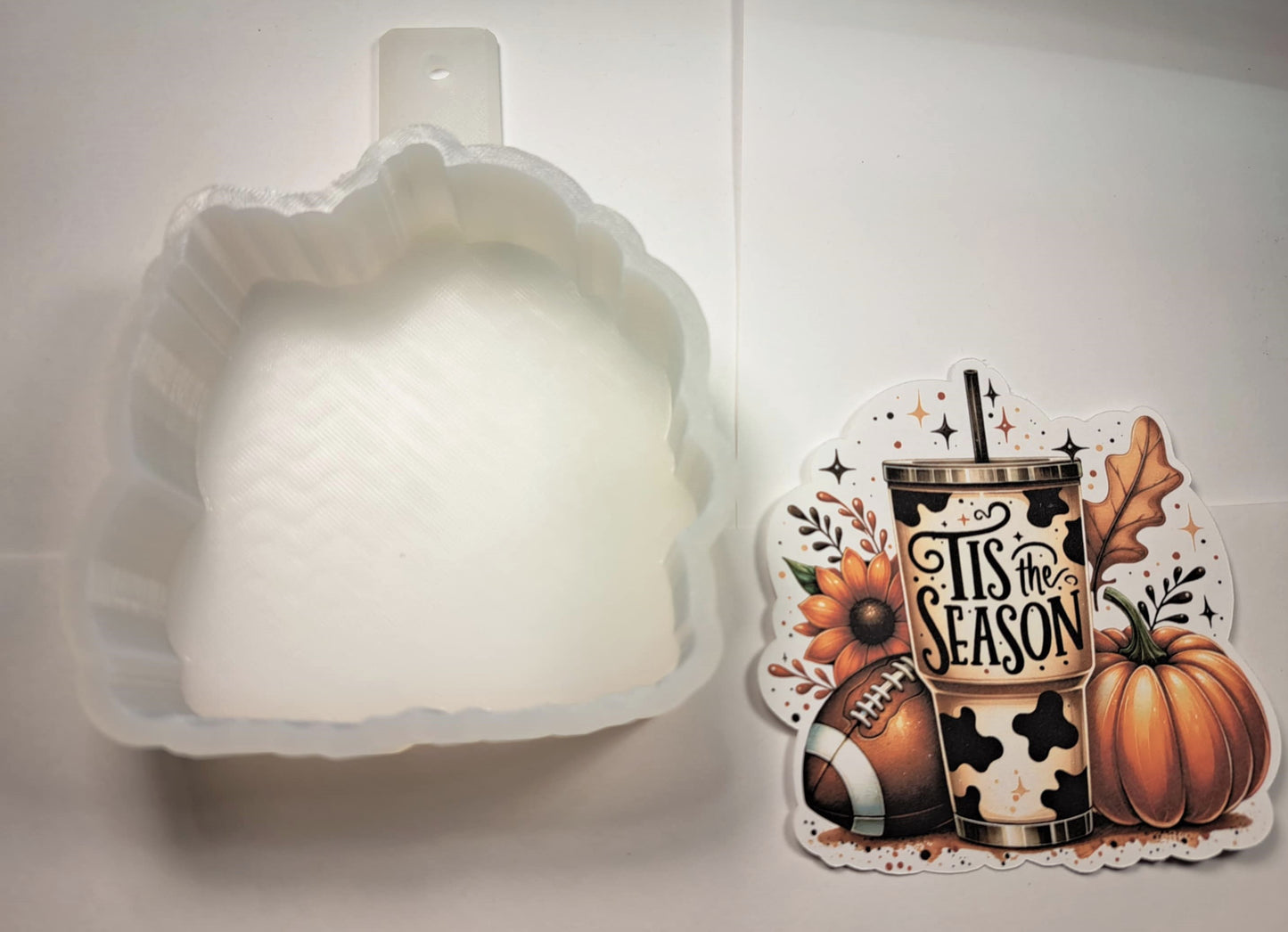 Tis The Season Fall Football Drink, Flowers & Pumpkin: Cow Print Tumbler Cardstock Silicone Mold, Aroma Bead Molds, Premium Cardstock