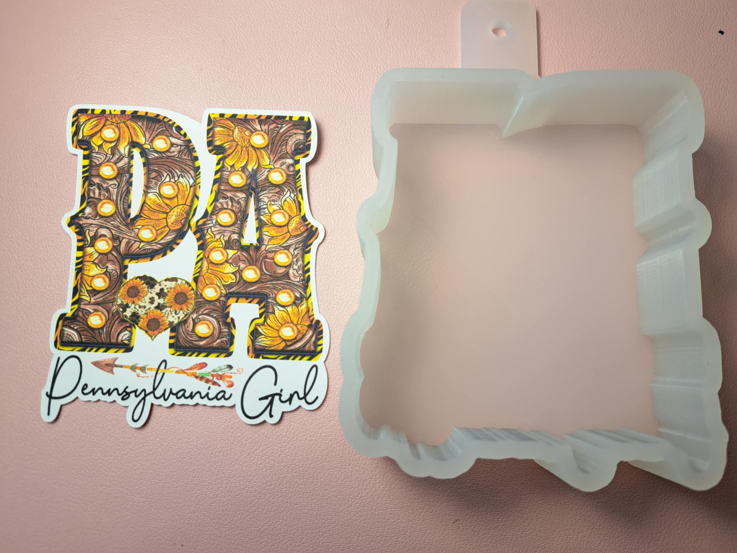 Pennsylvania Girl: PA Western with Sunflowers and Arrow Cardstock Silicone Mold, Aroma Bead Molds, Premium Cardstock Images