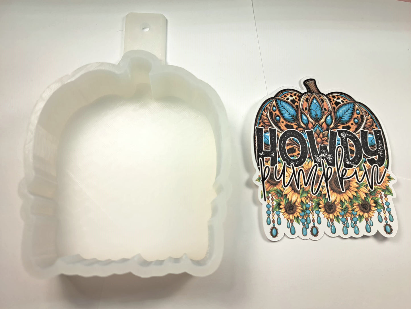 Howdy Pumpkin Turquoise & Sunflowers Cardstock Silicone Mold, Aroma Bead Molds, Premium Cardstock Images