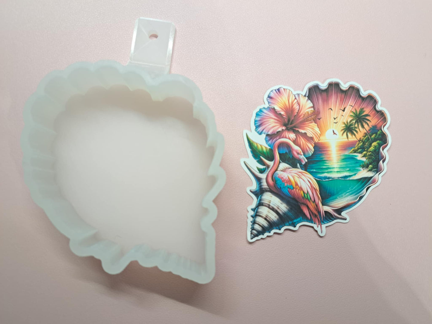 Sunset Seashell with Flamingo and Hibiscus for Cardstock Silicone Mold, Aroma Bead Molds, Premium Cardstock Images