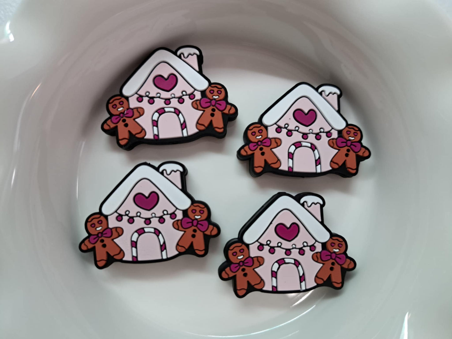 Pink Gingerbread House: Christmas Silicone Focal Bead