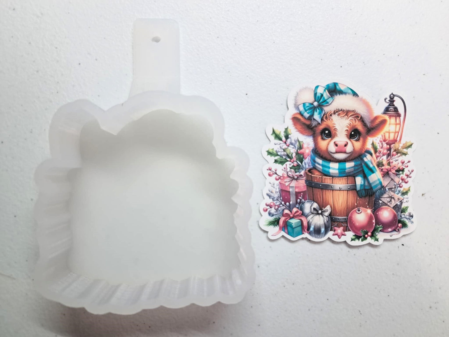 Pink and Blue Highland Cow In Barrel Cardstock Silicone Mold, Aroma Bead Molds