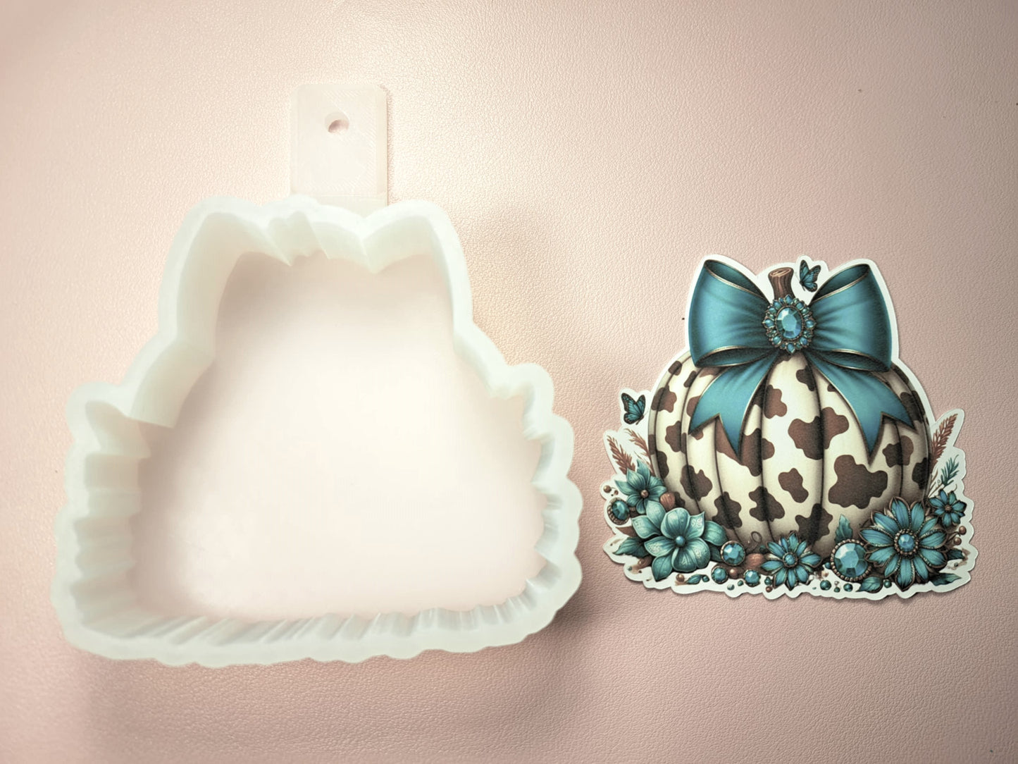 Turquoise & Cow Print Pumpkin Cardstock Silicone Mold, Aroma Bead Molds, Premium Cardstock Images