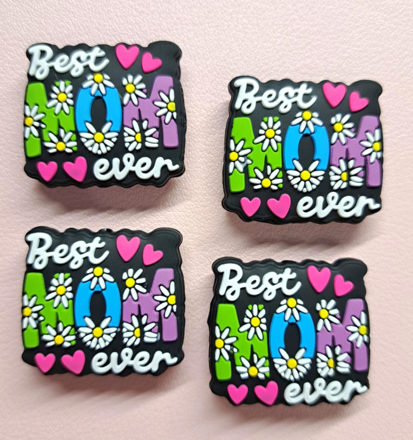 Best Mom Ever with Flowers Silicone Focal Bead