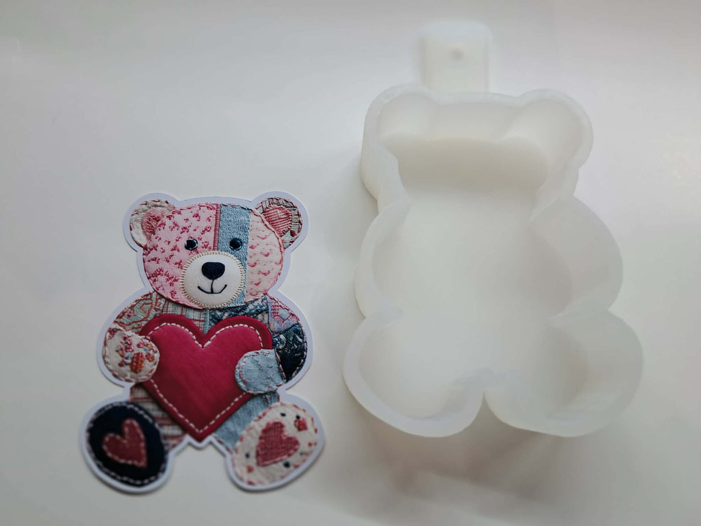 Patchwork Teddy Bear Blue & Pink Cardstock Silicone Mold, Aroma Bead Molds, Premium Cardstock Images