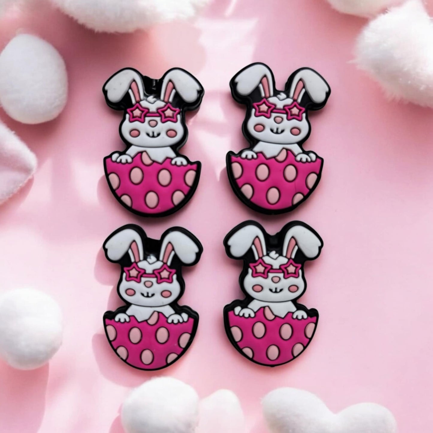 White Bunny in Pink Sunglasses Sitting in Pink Easter Egg Silicone Focal Bead