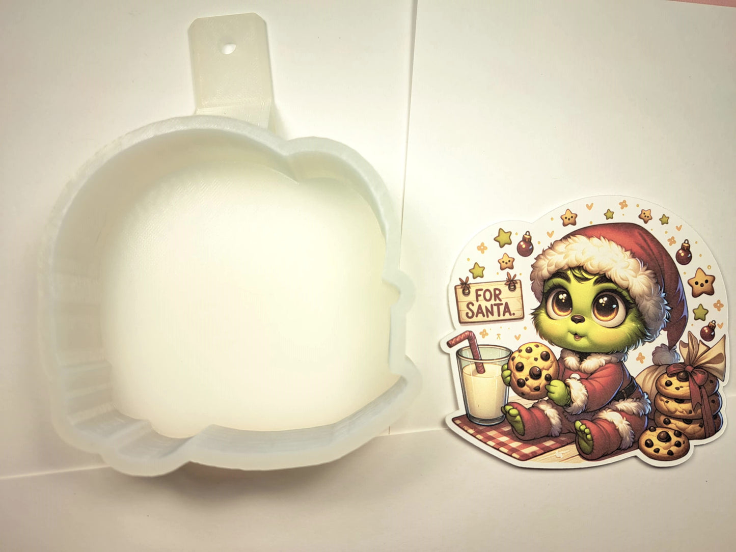 Baby Grinch With Santa's Treats Cardstock Silicone Mold, Aroma Bead Molds, Car Freshies, Premium Cardstock Images