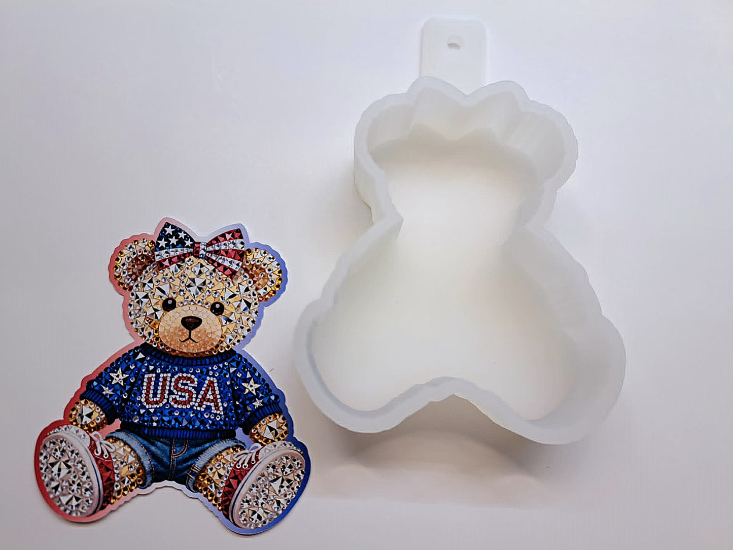 Rhinestone USA Teddy Bear Cardstock Silicone Mold, Aroma Bead Molds, Car Freshies, Premium Cardstock Images