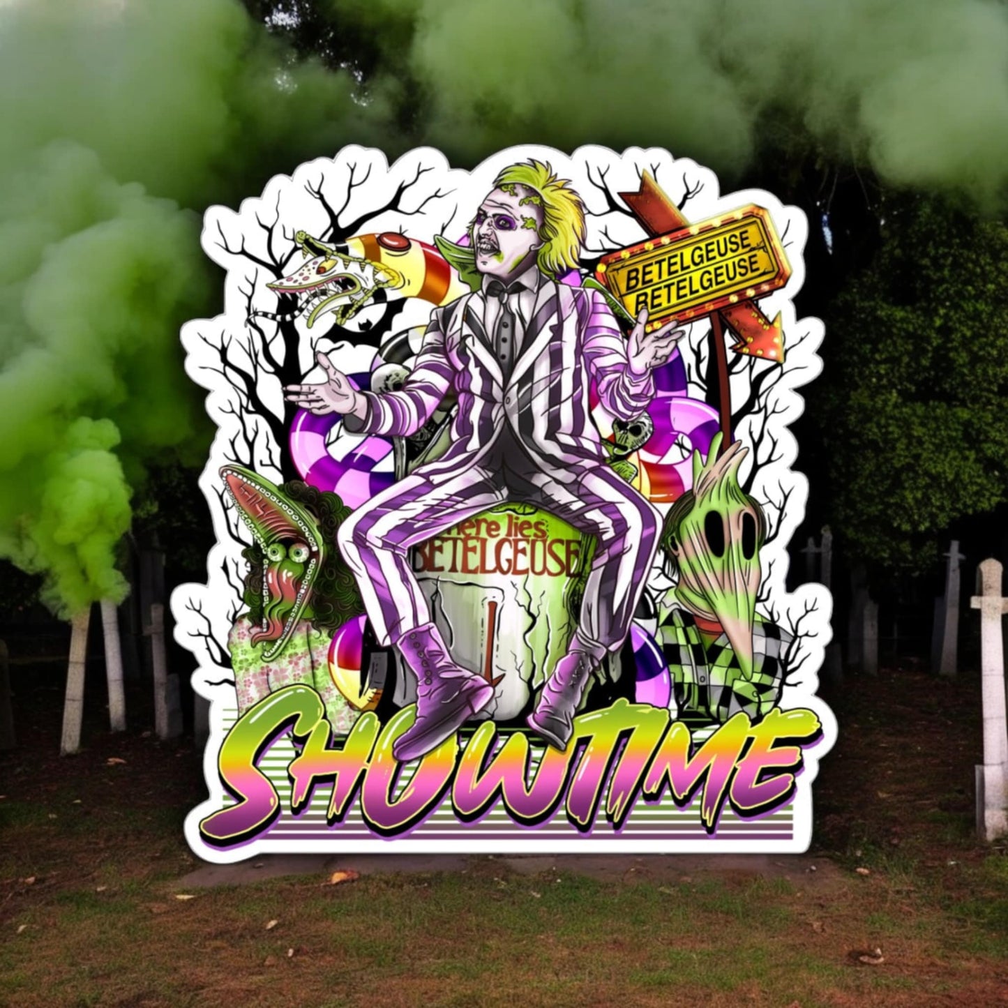 Showtime Beetlejuice - Movie Inspired sitting on Tombstone Cardstock Silicone Mold, Aroma Bead Molds, Premium Cardstock Images