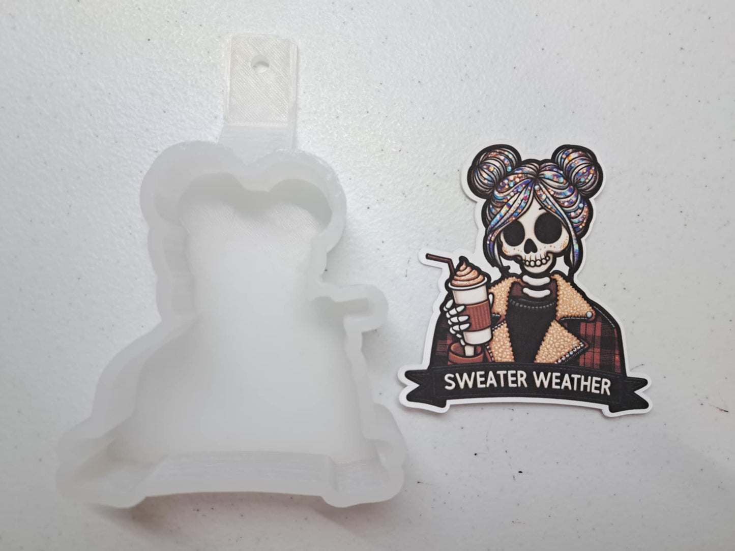 Sweater Weather Skellie Cardstock Silicone Mold, Aroma Bead Molds, Car Freshies, Premium Cardstock Images