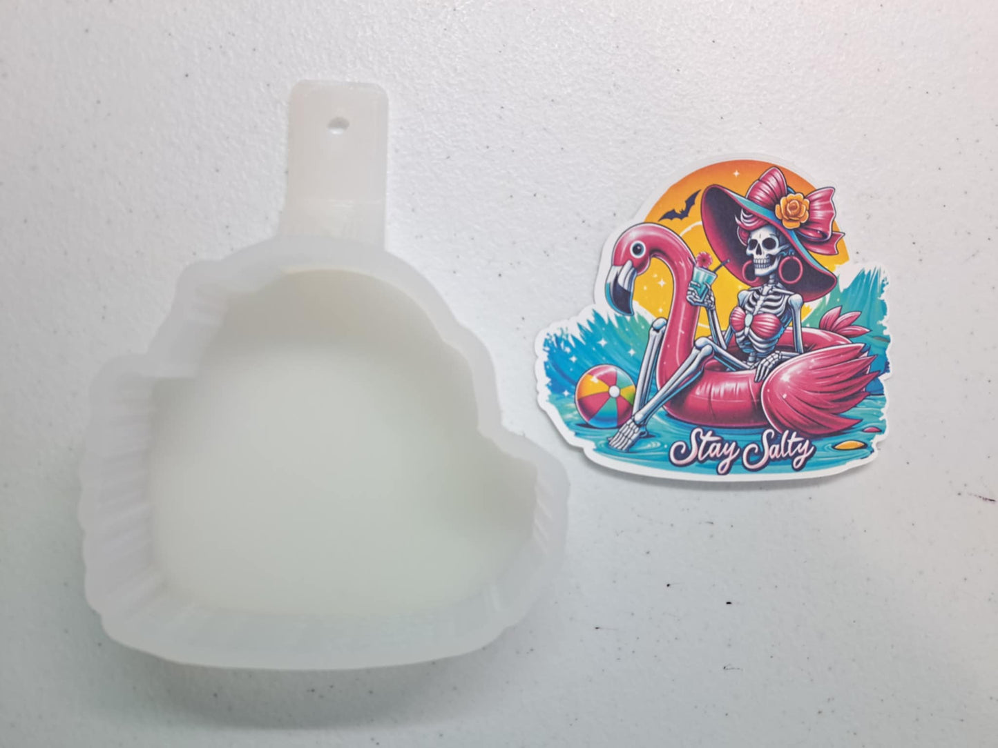 Stay Salty Skellie Flamingo Floatie Cardstock Silicone Mold, Aroma Bead Molds, Premium Cardstock Images