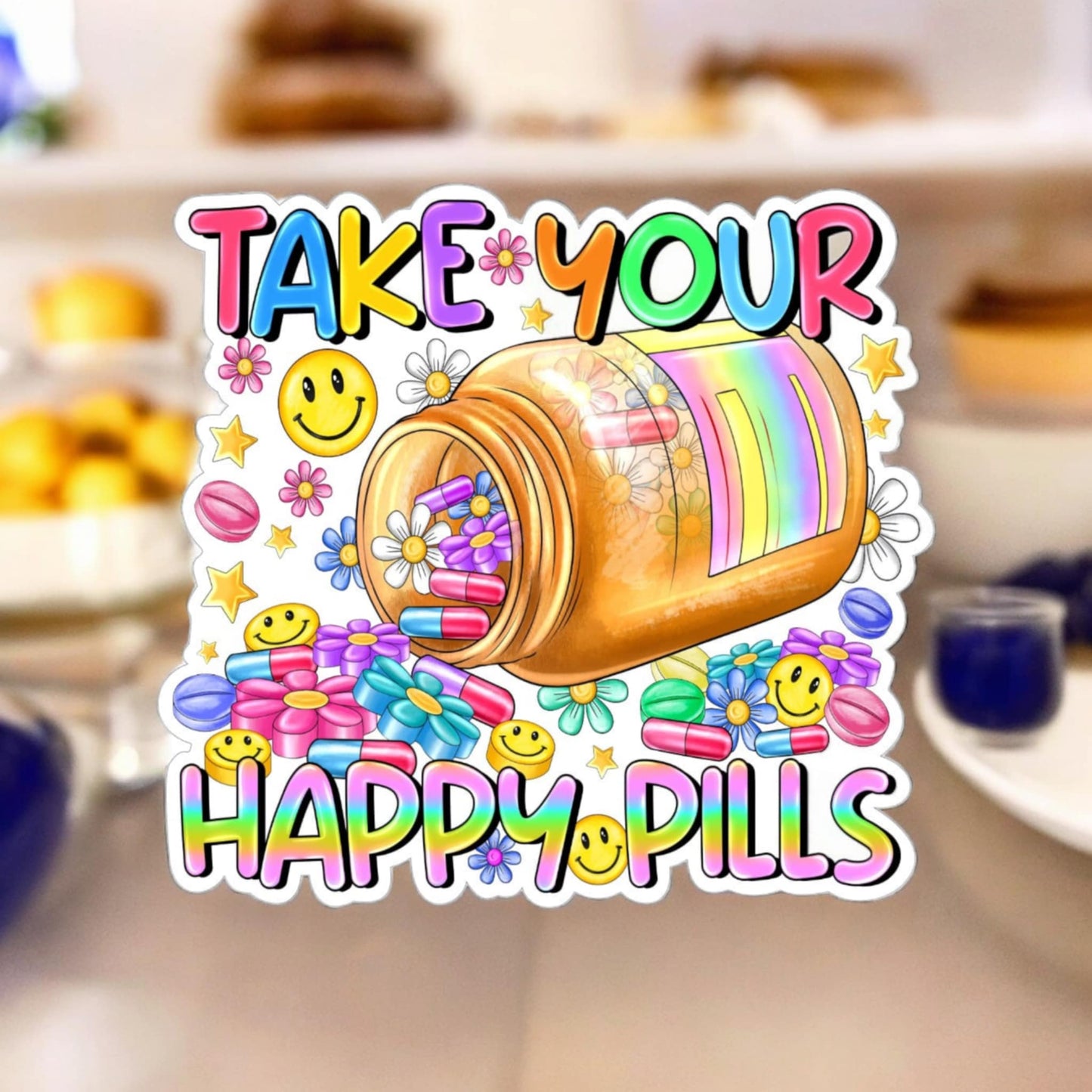 Take Your Happy Pills: Smiley Face, Flowers, Mental Health Cardstock Silicone Mold, Aroma Bead Molds, Premium Cardstock Images