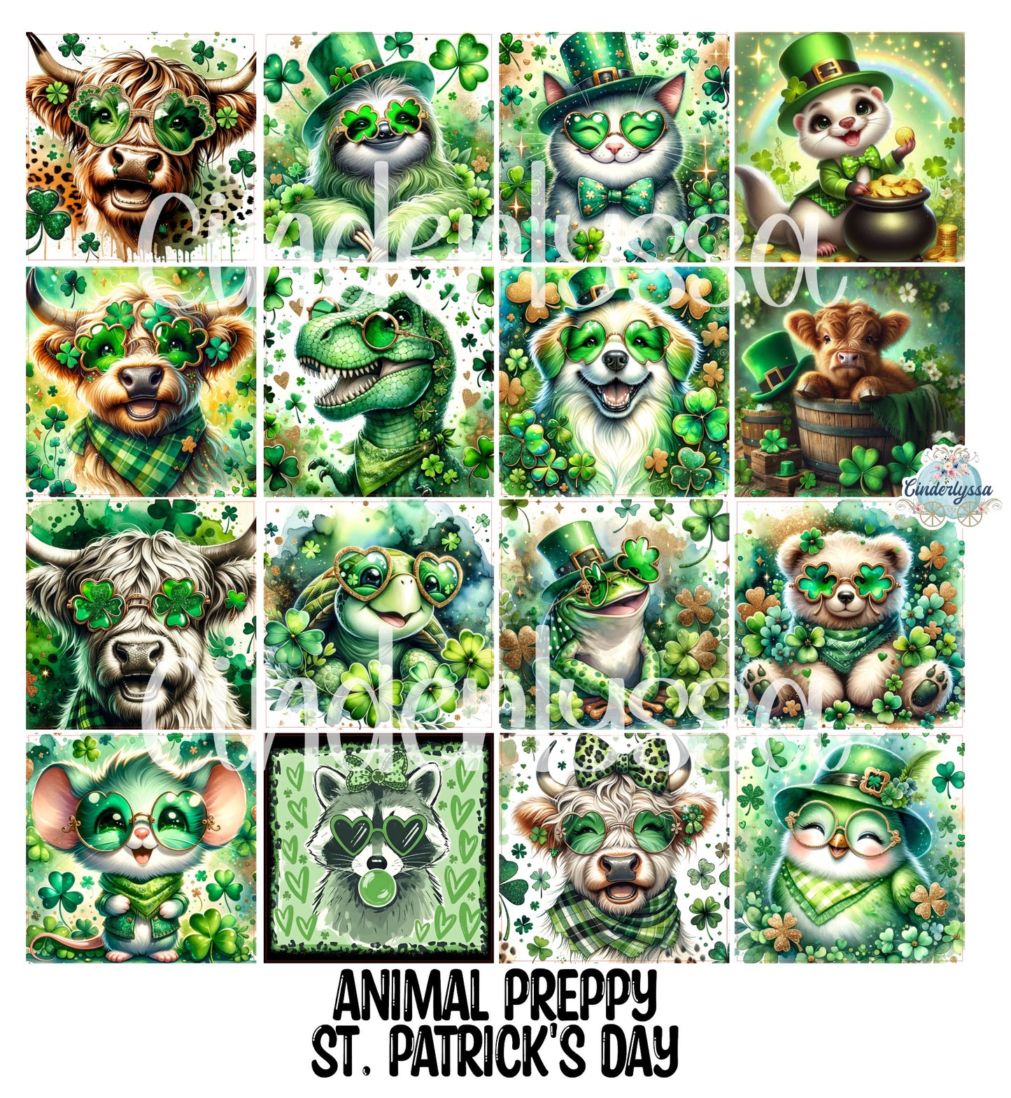 2 inch Square Preppy Animal St. Patrick's Day Cardstock Only for freshies - NO MOLD: Aroma Bead Molds, Premium Cardstock Image