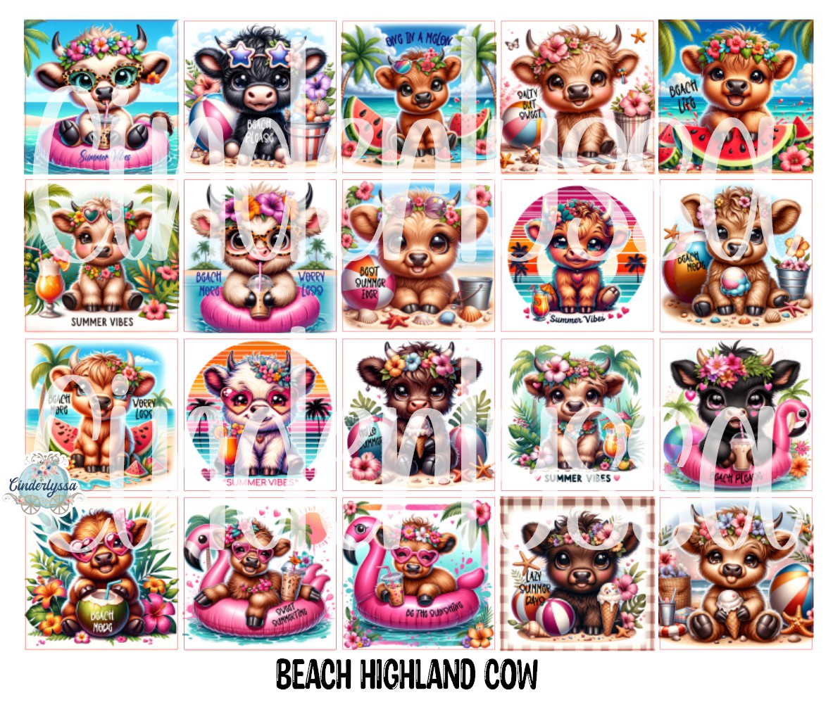 3 inch Square Beach Highland Cow Cardstock Only for freshies - NO MOLD: Cardstock Silicone Mold, Premium Cardstock Image