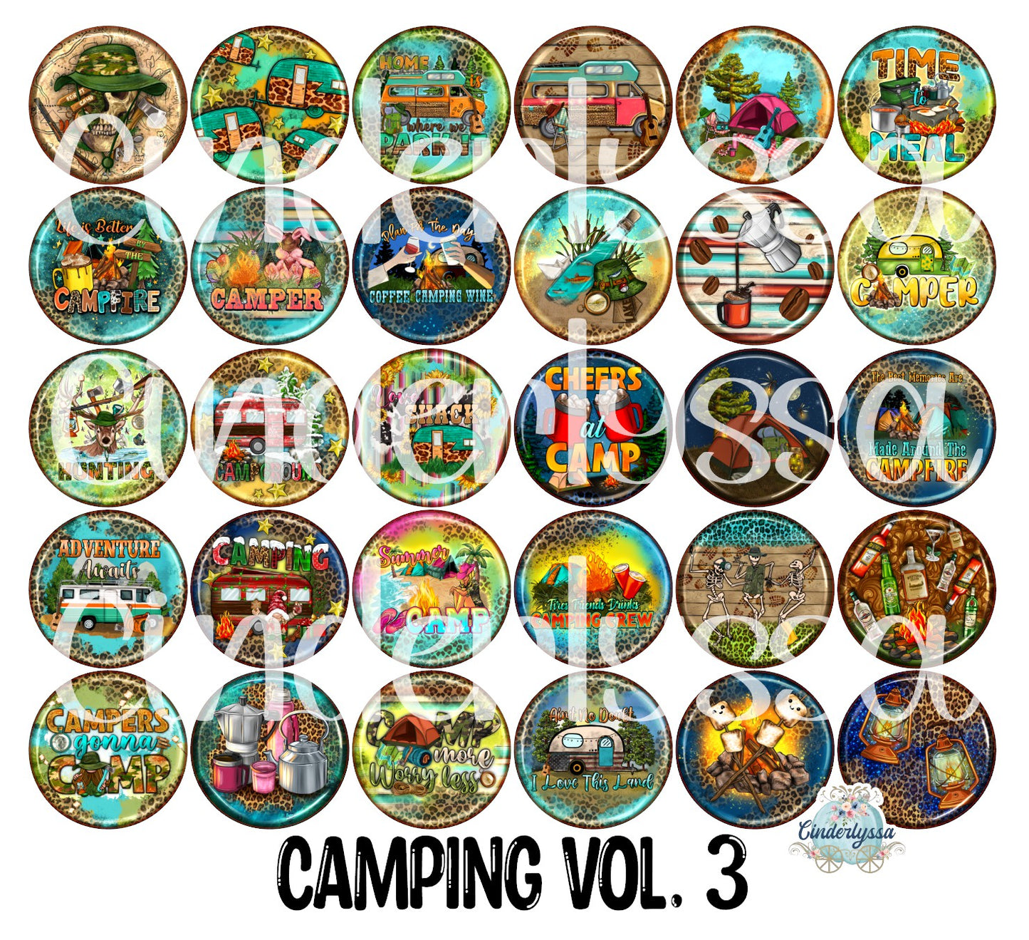 3.5 inch Round: Camping Vol. 3 for Cardstock Silicone Mold, NO MOLD INCLUDED for Aroma Bead Molds, Premium Cardstock Images