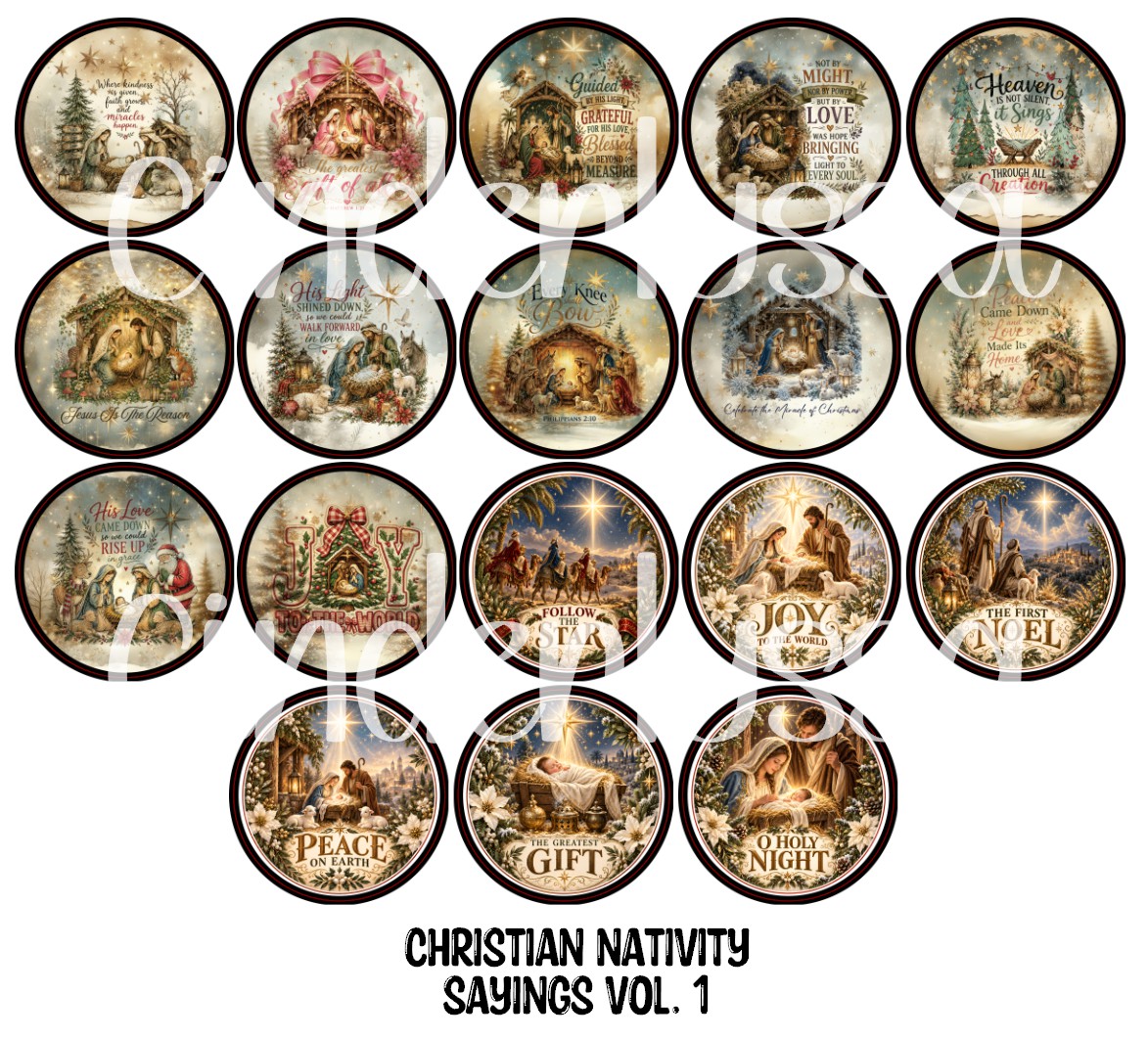 Christmas Nativity Sayings Vol. 1 Rounds Cardstock Only for freshies - NO MOLD for Aroma Bead Molds, Premium Cardstock Images