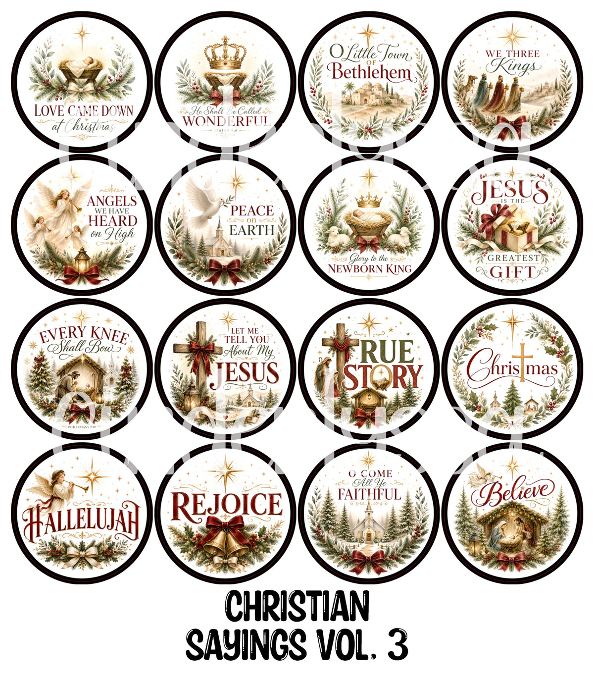 Christian Sayings Vol. 3 Rounds Cardstock Only for freshies - NO MOLD for Aroma Bead Molds, Premium Cardstock Images