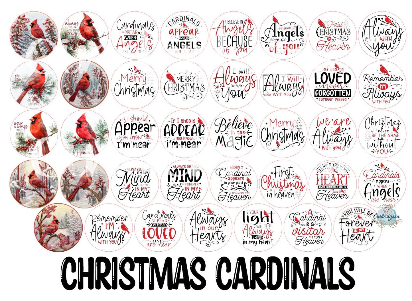 3 inch Round Christmas Cardinals: Cardstock Only -NO MOLD for Aroma Bead Molds, Premium Cardstock Images