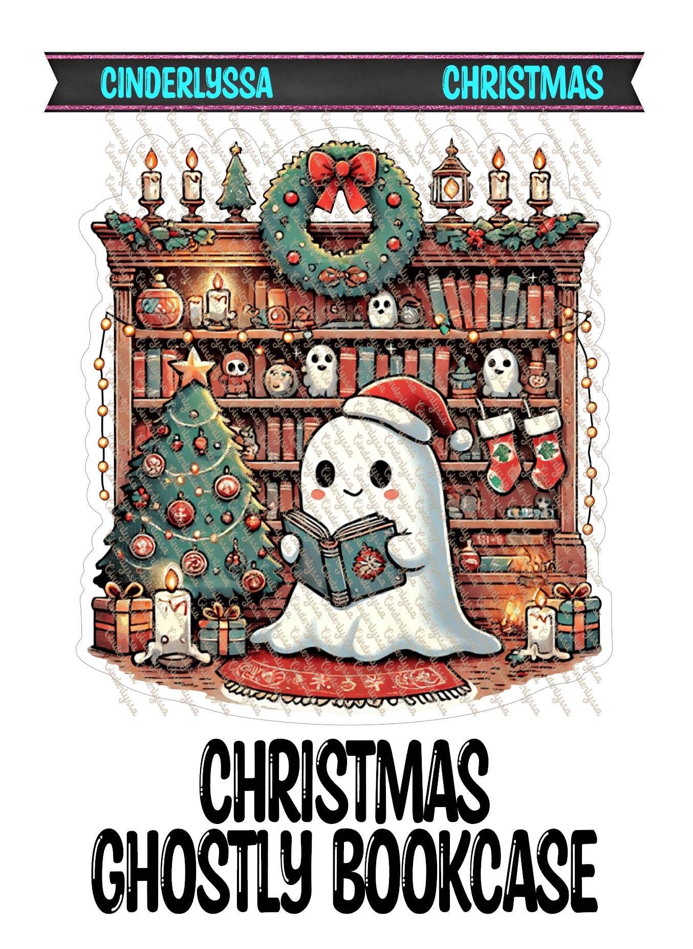 Christmas Ghostly Bookcase Cardstock Silicone Mold, Aroma Bead Molds, Car Freshies, Premium Cardstock Images