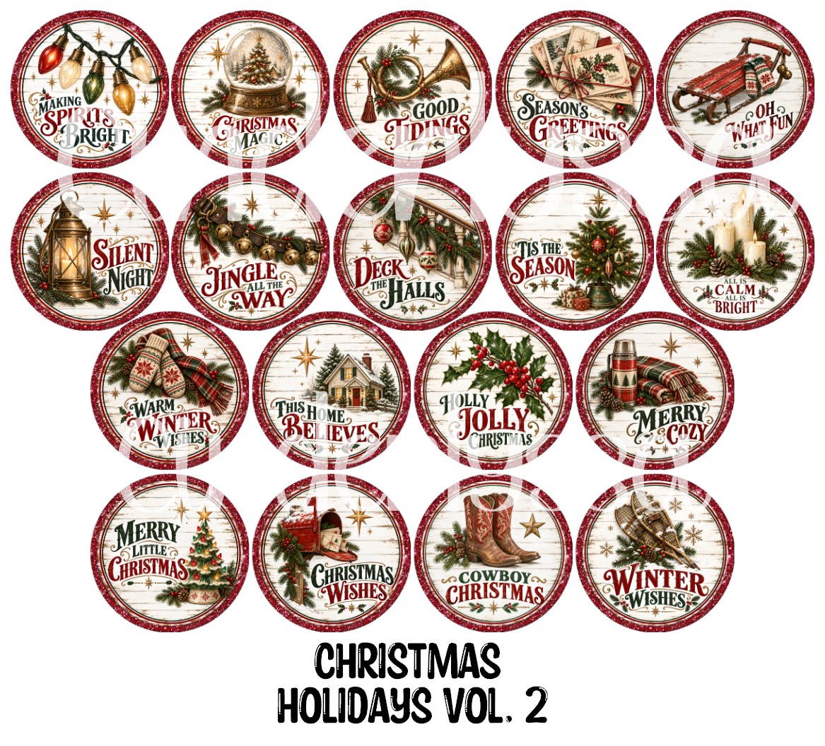 Christmas Holidays Vol. 2 Rounds Cardstock Only for freshies - NO MOLD for Aroma Bead Molds, Premium Cardstock Images