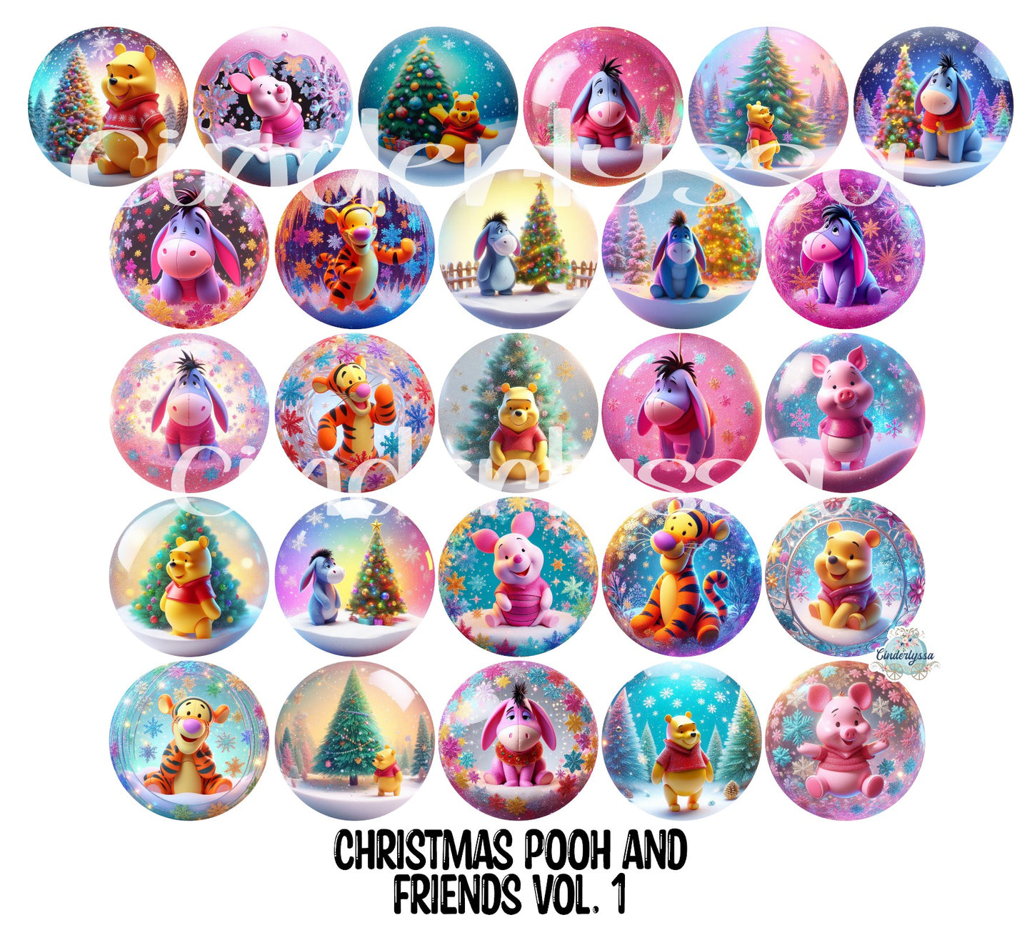 3 inch Round Christmas Pooh and Friends Vol. 1 Cardstock Only for freshies - NO MOLD for Aroma Bead Molds, Premium Cardstock Images