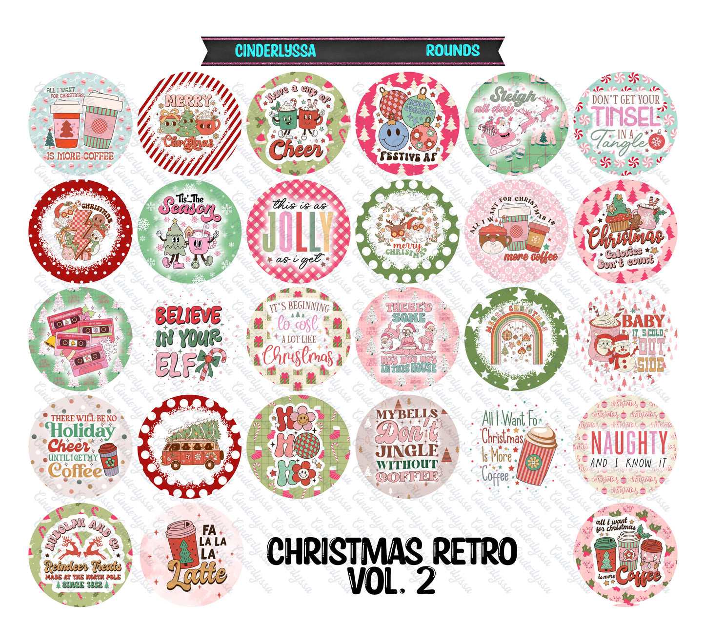 3 inch Round Christmas Retro Vol. 2: Cardstock Only for freshies - NO MOLD for Aroma Bead Molds, Premium Cardstock Images