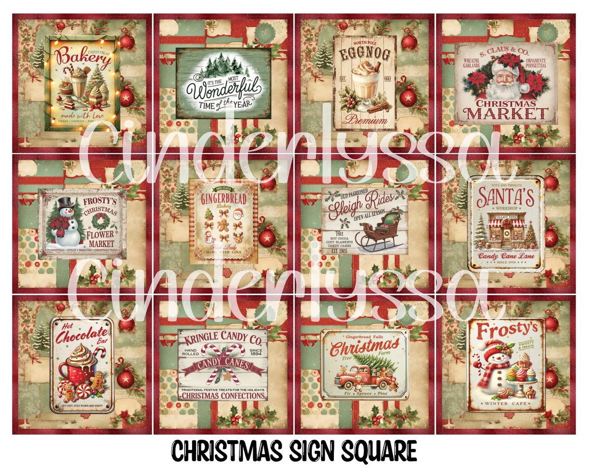 Christmas Sign Squares Cardstock Only for freshies - NO MOLD for Aroma Bead Molds, Premium Cardstock Images