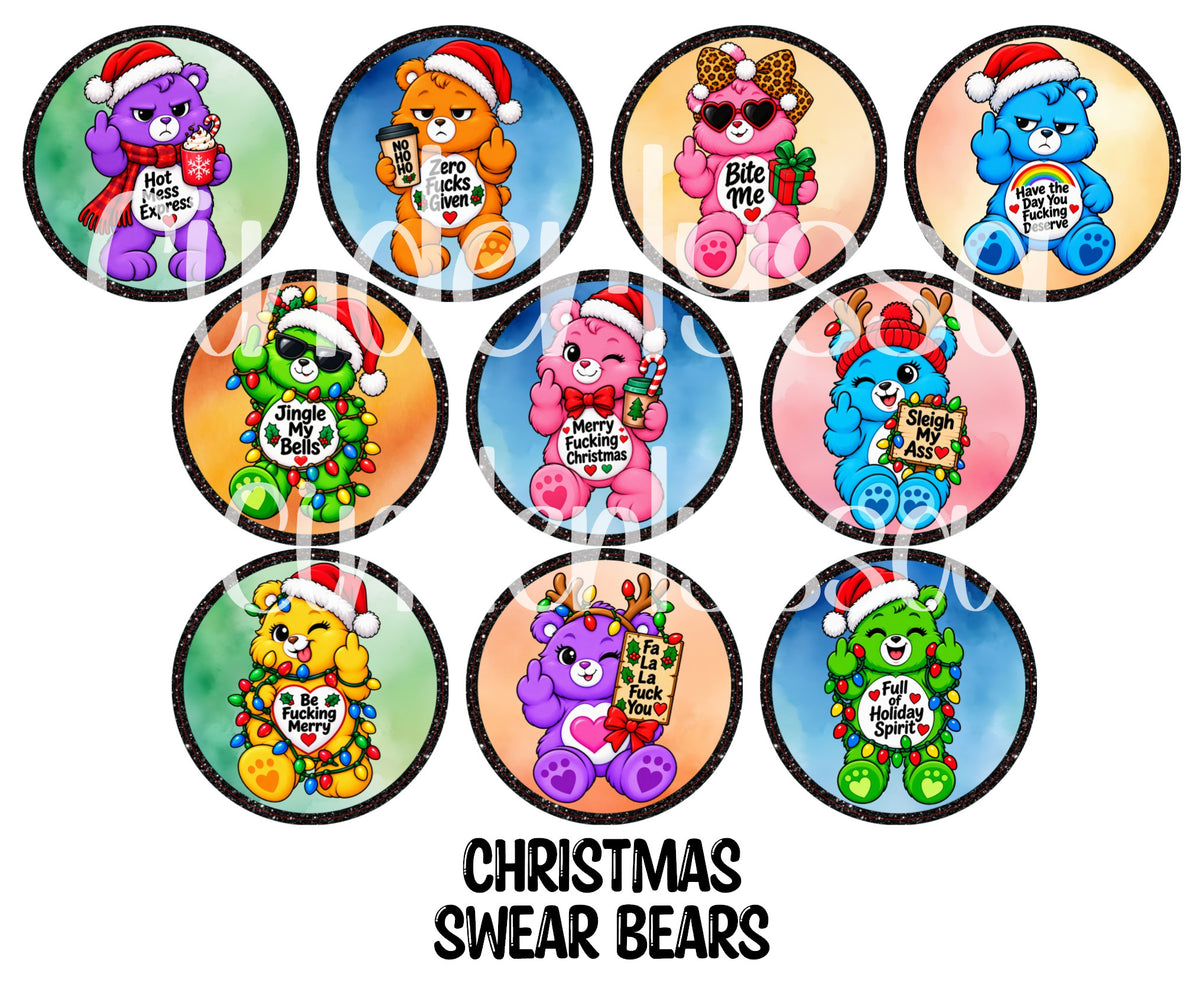 Christmas Swear Bears Rounds Cardstock Only for freshies - NO MOLD for Aroma Bead Molds, Premium Cardstock Images