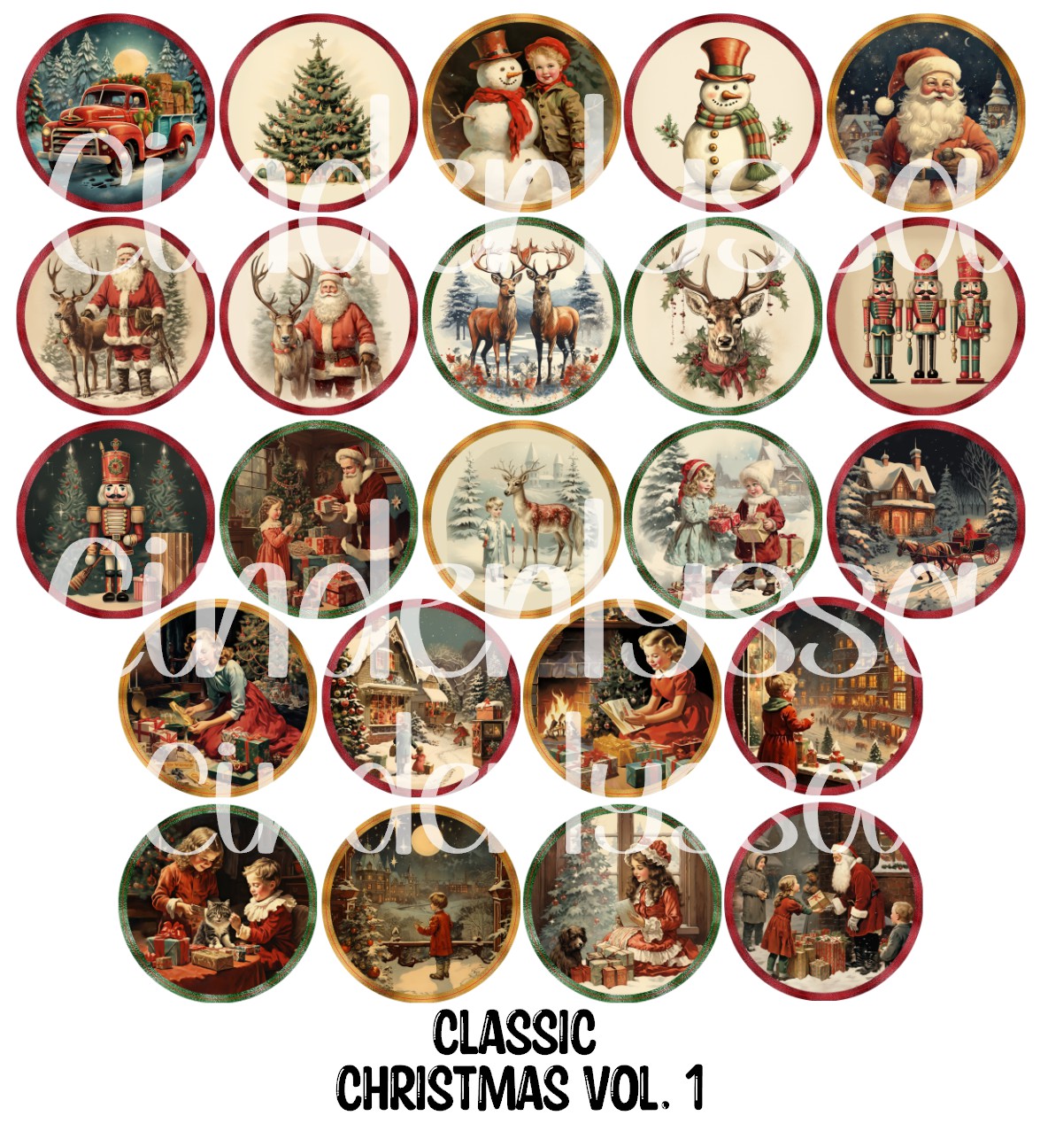Classic Christmas Vol. 1 Rounds Cardstock Only for freshies - NO MOLD for Aroma Bead Molds, Premium Cardstock Images